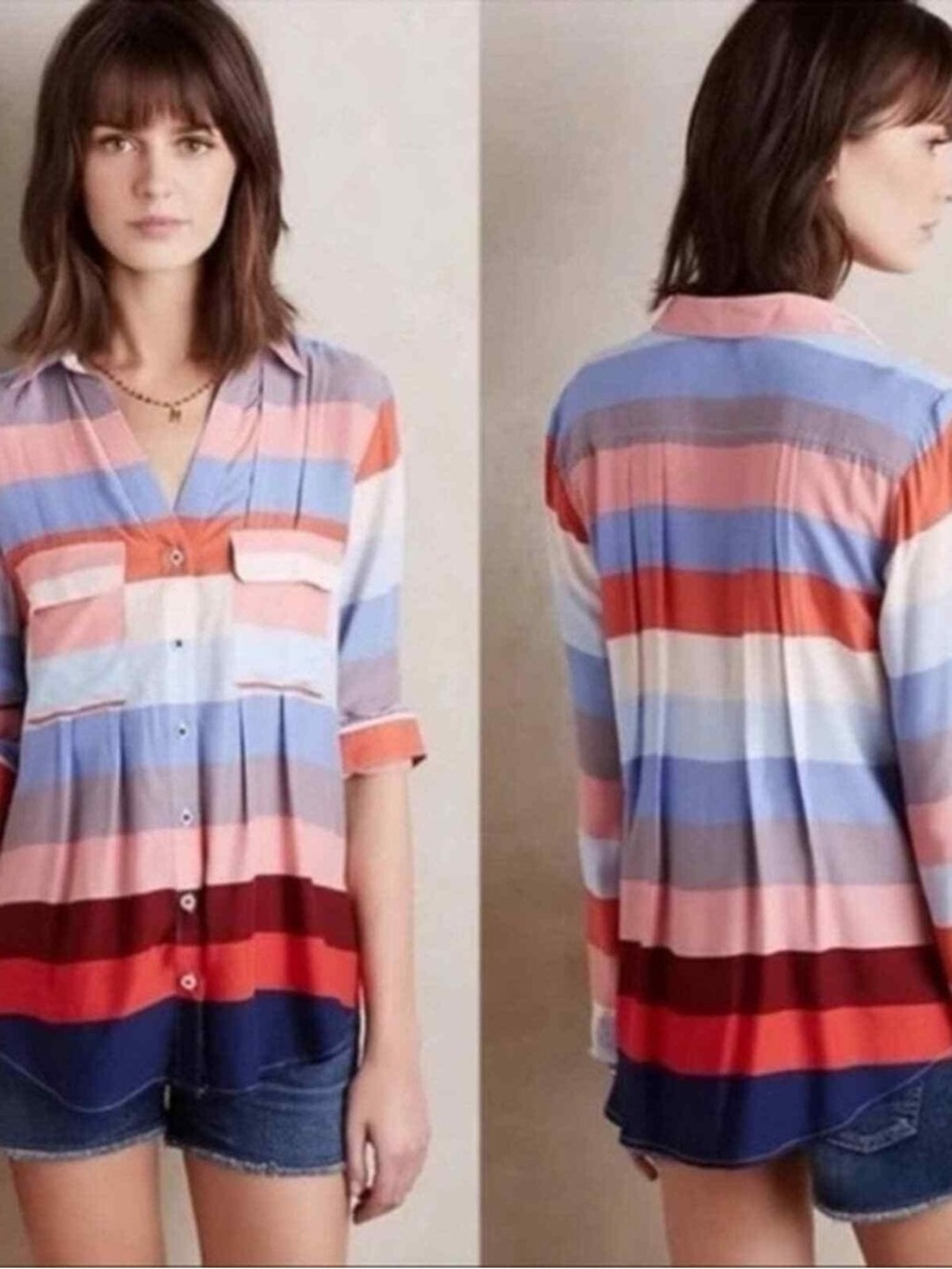 MAEVE Anthropologie Multicolor Striped Button-Down Blouse